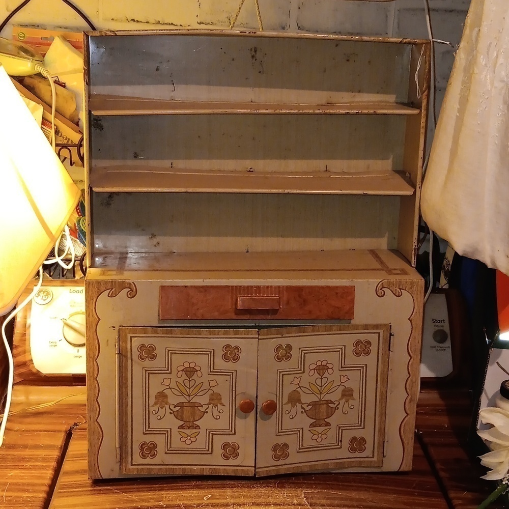 Vintage 1950s Ideal Toy tin metal doll kitchen hutch cupboard